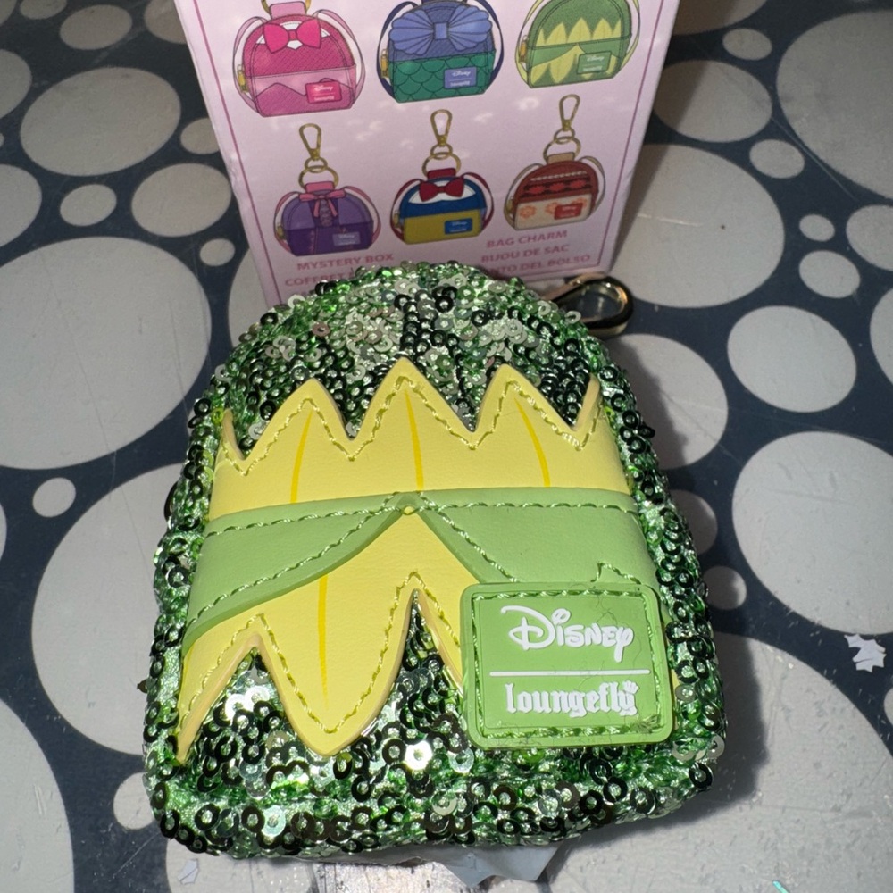 Loungefly Disney Princess and the Frog Green Sequin Bag Charm Keychain - Picture 3 of 4